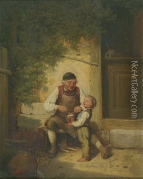 Grosvaters Trommelunterricht Oil Painting - Julius Carl Hermann Schroder