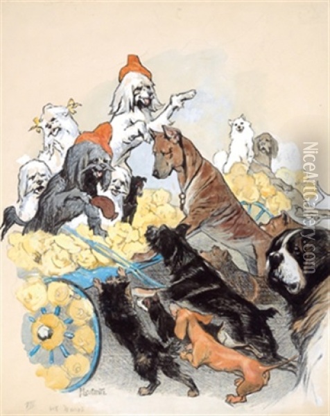 Hundeleben: Blinde Kuh, Ausgerutscht, Francaise, Die Wurst (set Of 4) Oil Painting - Paul Leuteritz