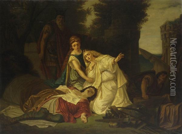 Isolde Beweint Tristan Oil Painting - Gustav Adolf Goldberg