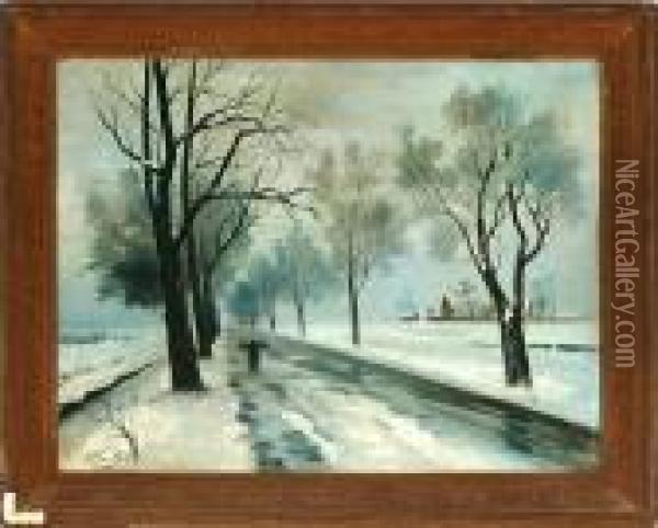 A Winter Landscape Oil Painting - Per Daniel Holm