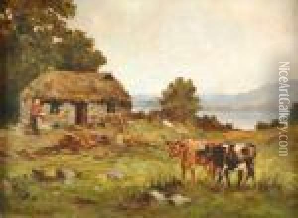 Landscape With Cattle Andcottage Oil Painting - Kate S. Brodie