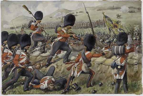 Detail of the Scots Fusilier Guards now Scots Guards at the Battle of the Alma, Crimean War, 20 September 1854 Oil Painting - Richard Simkin