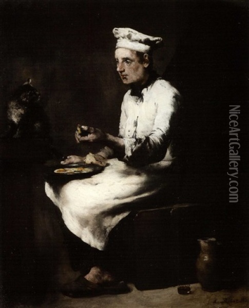 Cook Eating His Morning Meal Oil Painting - Theodule Ribot