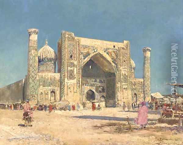 The Blue Mosque at Samarkand, Uzbekistan Oil Painting - Mikhail Nicolaevich Belaevsky