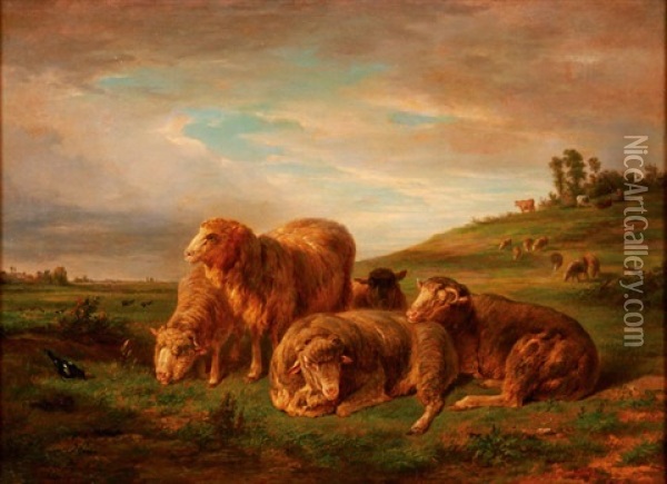 Sheep At Rest In The Pasture Oil Painting - Joseph Francois Paris