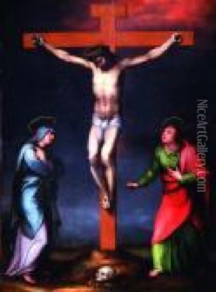 Cristo Crocefisso Tra I Due Dolenti: La Vergine Maria E San Giovanni Evangelista Oil Painting - Marcello Venusti