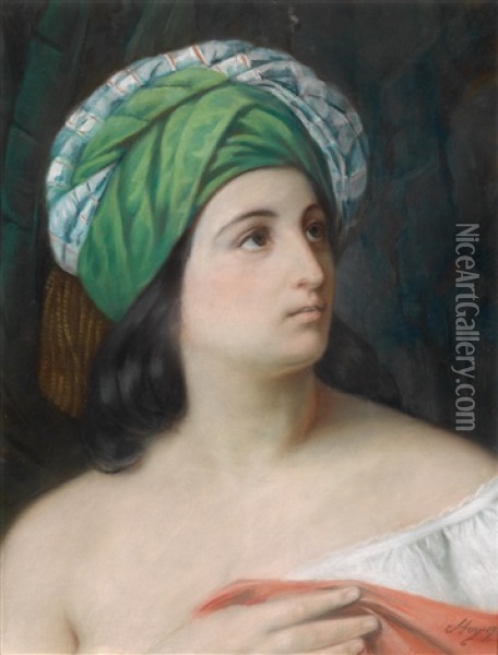 Portrat Eines Madchens Mit Orientalischer Kopfbedeckung Oil Painting - Francesco Hayez