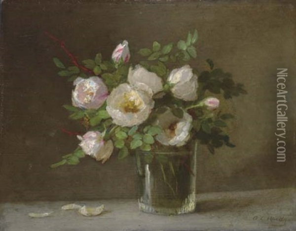 Scotch Roses In A Glass Oil Painting - Anna Eliza Hardy
