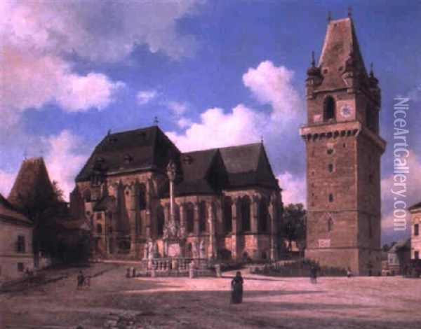 The Church Of Perchtoldsdorf, Vienna Oil Painting - Elias Pieter van Bommel