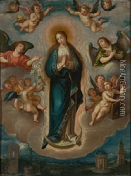 Inmaculada Concepcion Con Simbolos Marianos Oil Painting - Frans Francken the Elder