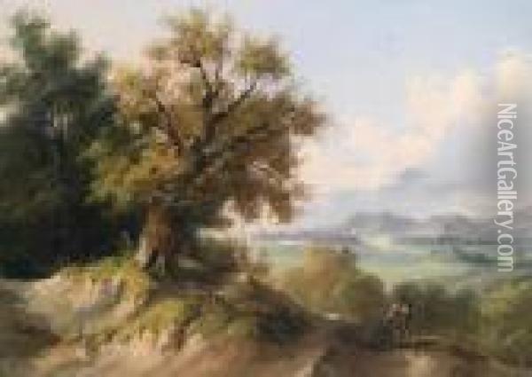 Gebirgige Landschaftmit Wanderer Im Vordergrund Oil Painting - Dominik Schufried