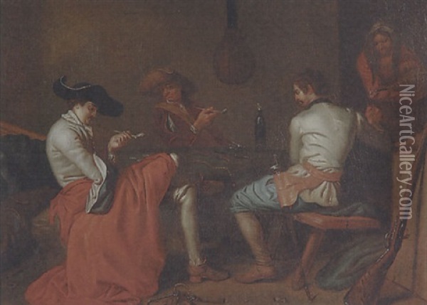A Tavern Scene With Card Players Smoking Oil Painting - Pietro Longhi