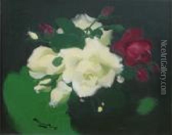 White And Crimson Roses Oil Painting - James Stuart Park
