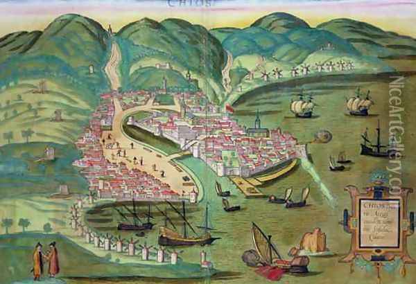 Map of Chios from Civitates Orbis Terrarum Oil Painting - Joris Hoefnagel