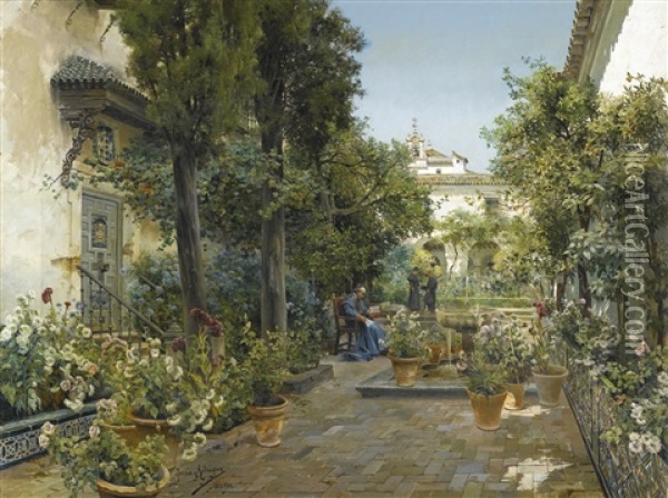 Garden In Seville Oil Painting - Manuel Garcia y Rodriguez