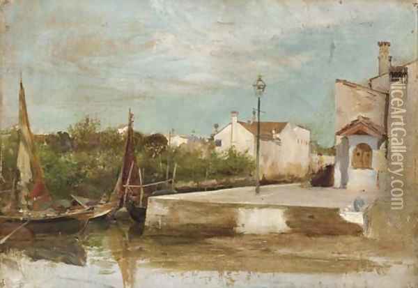 A Venetian backwater Oil Painting - Henry Woods