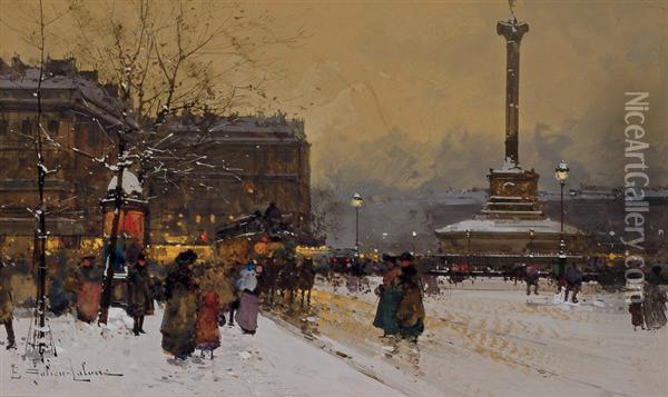 Place De Bastille Oil Painting - Eugene Galien-Laloue