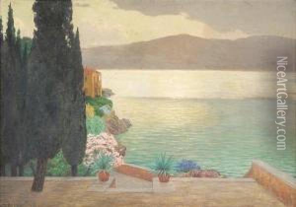 Sunset On The Lake Oil Painting - Eduard Kasparides