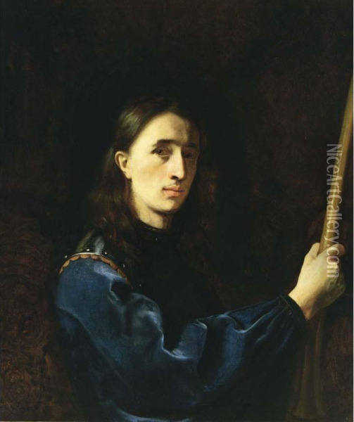 A Self Portrait Of The Artist, Half Length, Wearing A Blue Velvet Jacket With A Cuirass Oil Painting - Johann Ulrich Mayr