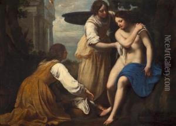 Bathsheba At Her Bath With Two Attendants Oil Painting - Felice Ficherelli Il Riposo