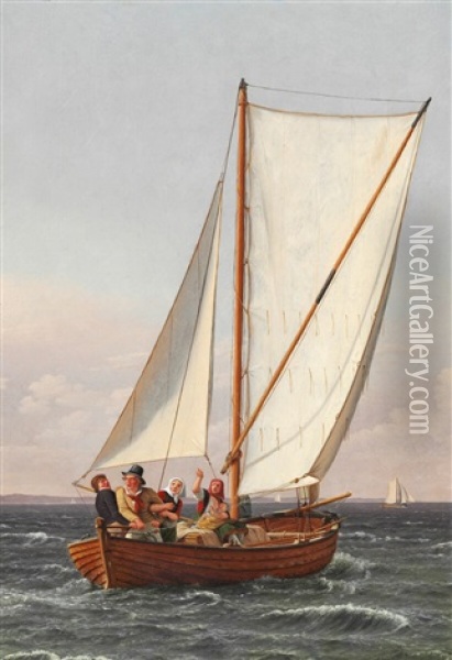 A Fishing Boat Sailing In Good Weather Oil Painting - Christoffer Wilhelm Eckersberg