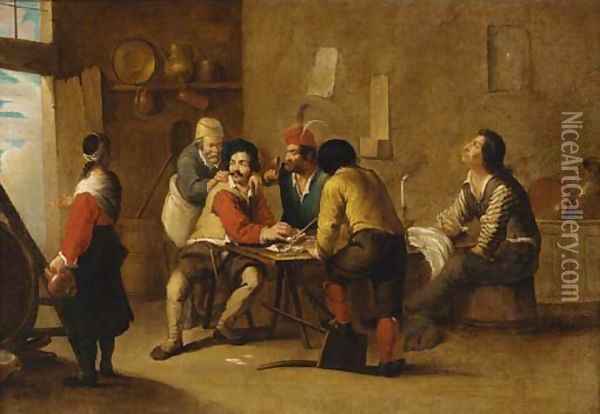 Peasants smoking and drinking in a tavern Oil Painting - Cornelis de Wael