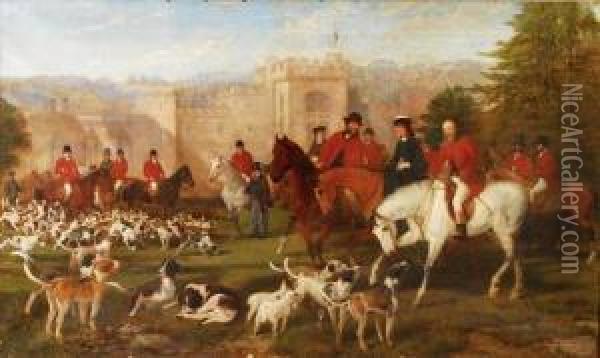 Theherefordshire Hunt At Hampton Court, Hereford Oil Painting - Matthew 