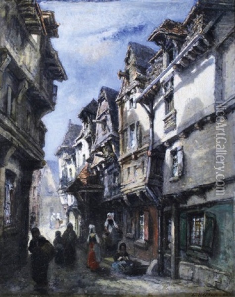 Rue Animee En Normandie Oil Painting - Emile Antoine Francois Herson