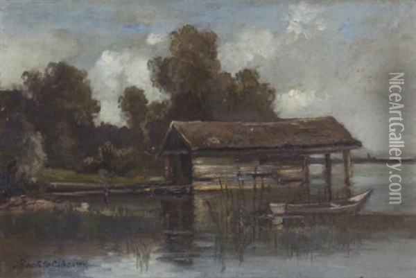 Schiffshutte Am Starnberger See Oil Painting - Gustav von Bechtolsheim