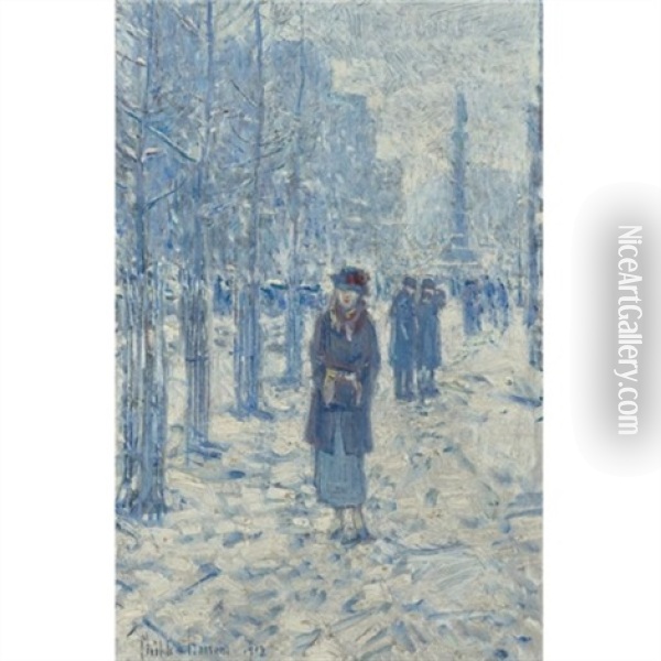 Kitty Walking In Snow Oil Painting - Childe Hassam