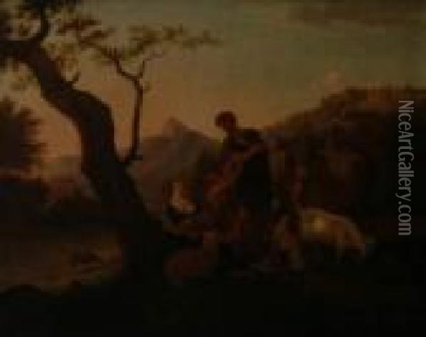 Famille De Berger Pres De La Riviere Oil Painting - Nicolaes Berchem