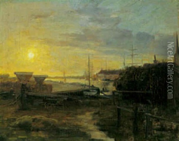 Havneparti, Aften Oil Painting - Carl Vilhelm Holsoe