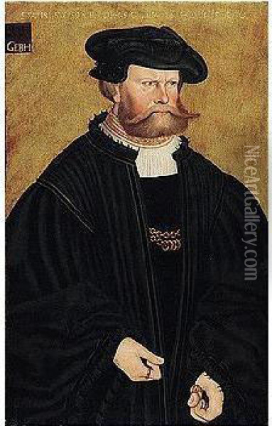 Portrait Of Graf Philipp Von Solms, Standing Half-length In Black, With A Black Hat, At The Age Of Fifty-one Oil Painting - Hans Doring