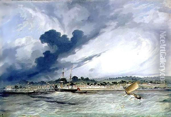Copang Bay, the Messenger at anchor, setting of a north western monsoon Oil Painting - Thomas Baines