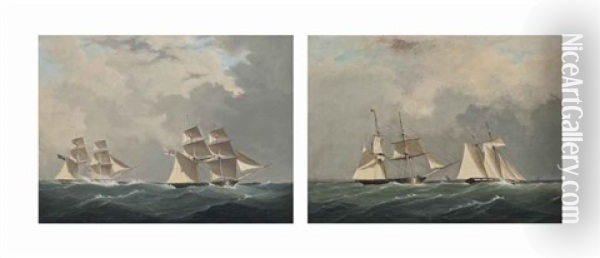 The Royal Navy Brig H.m.s. Pantaloon And Waterwitch...; The Royal Yacht Squadron's Waterwitch And The Royal Navy... (pair) Oil Painting - William John Huggins
