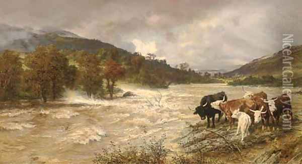 A flood on the Wye, subsiding Oil Painting - Henry William Banks Davis, R.A.