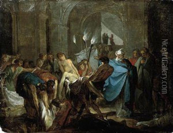 Tobit Burying The Dead In Defiance Of The Orders Ofsennacherib Oil Painting - Louis Joseph Le Lorrain