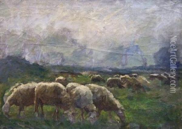 Moutons Dans Les Pres Oil Painting - Leon Houbaer