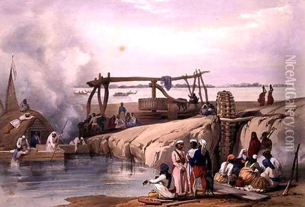 A Scene on the River Sutledge, in the Punjab Oil Painting - James Atkinson