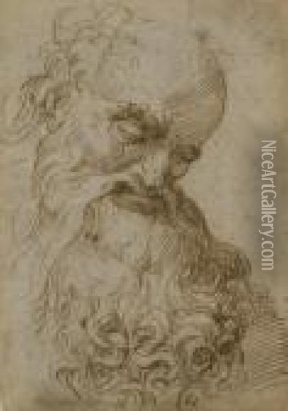Vieil Homme Barbu, La Tete Baissee Oil Painting - Domenico Campagnola