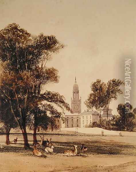 The Church of St Alphage from the Park, Greenwich, 1831 Oil Painting - Thomas Shotter Boys