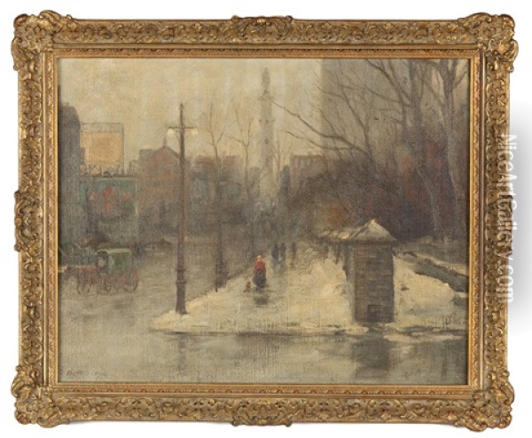 Winter Street Scene Oil Painting - Charles Paul Gruppe