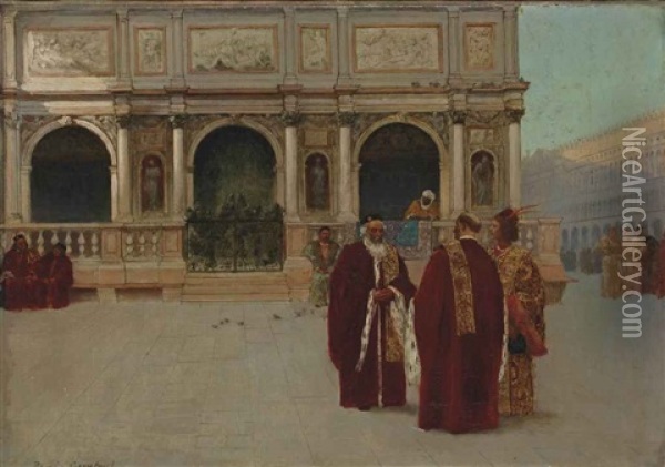 Facade De La Loggetta Sur La Place Saint-marc A Venise Oil Painting - Jean Joseph Benjamin Constant
