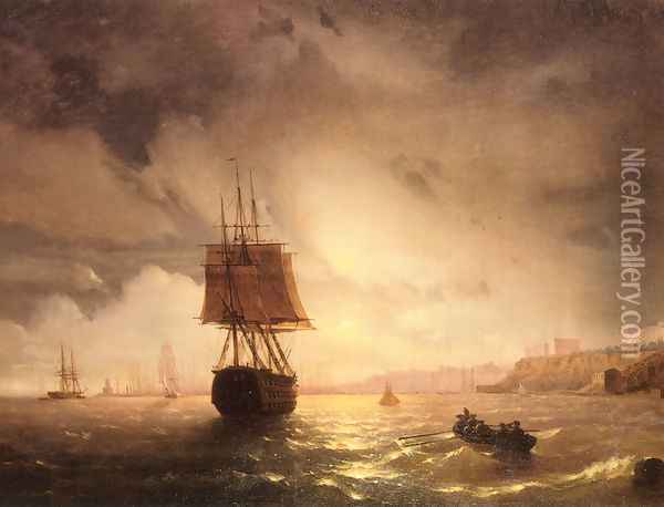 The Harbor At Odessa On The Black Sea Oil Painting - Ivan Konstantinovich Aivazovsky