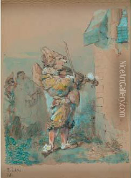 La Serenade De Polichinelle Oil Painting - Eugene Louis Lami