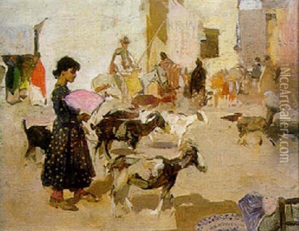 Market Day, Pliaz De La Catedral, Granada Oil Painting - James Kerr-Lawson