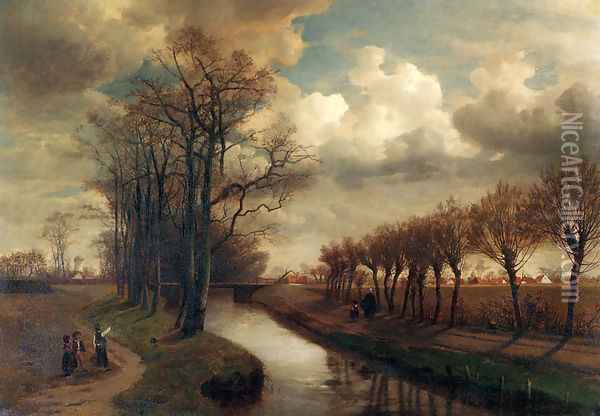 By The Canal Oil Painting - Jean-Pierre-Francois Lamoriniere