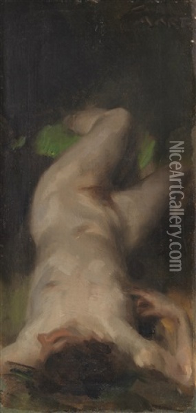 Liegender Weiblicher Akt Mit Grunem Tuch Oil Painting - Carl von Marr
