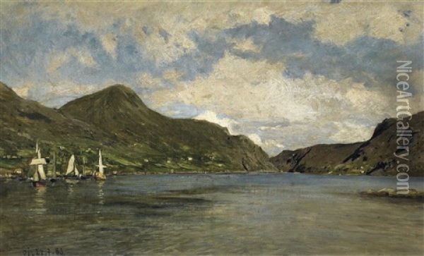 Sommertag Am Fjord. Auf Dem Wasser Einige Segler Oil Painting - Olof August Andreas Jernberg