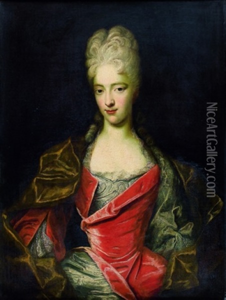 Portrait De Jeune Femme A La Robe Rouge Oil Painting - Giovanni Maria Delle Piane